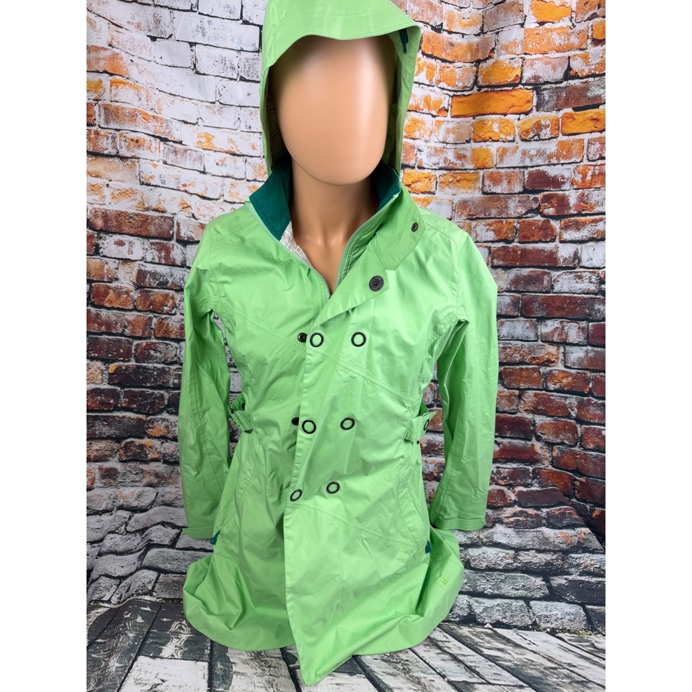 Lightweight Hooded Double-Breasted Raincoat - Green